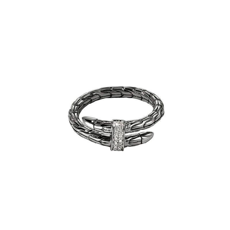 Rings with raw jade for natural calm -John Hardy Spear Sterling Silver Pave Diamond Coil Ring with Black Rhodium