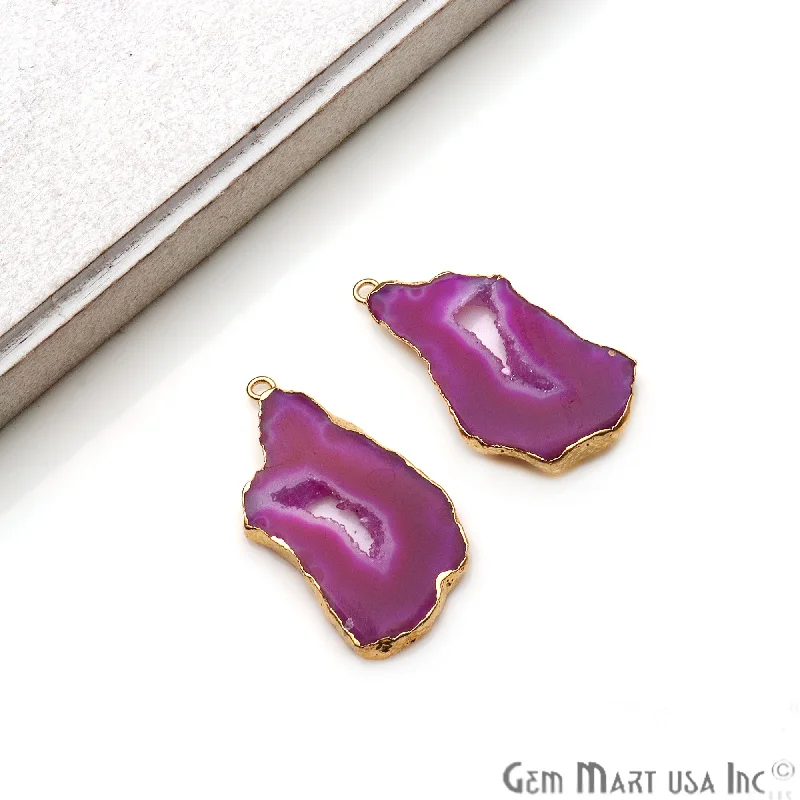 Rings with adjustable bands for perfect fit -Agate Slice 34x17mm Organic  Gold Electroplated Gemstone Earring Connector 1 Pair