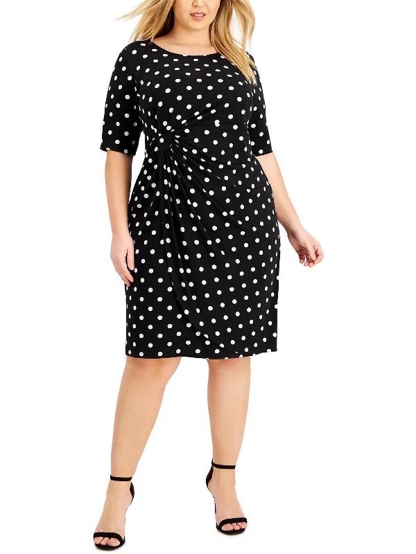 Gothic Dresses with Dark Tone -Plus Womens Polka Dot Ruched Shift Dress