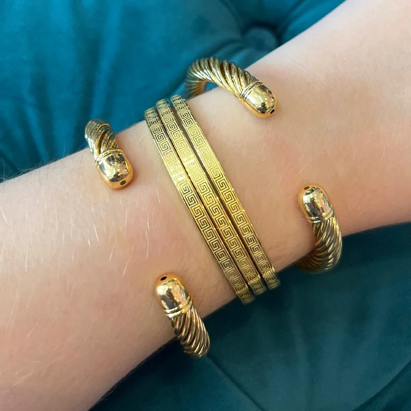 Bangles with tiger eye bands for warmth -Natalie Gold Textured Bracelet Cuff