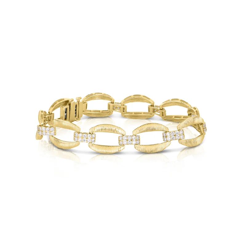 Bracelets with leather wrap for edgy look -Sabel Collection Yellow Gold Link Diamond Bracelet