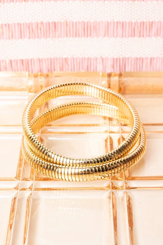 Bangles with herkimer diamonds for raw clarity -Crystal Avenue Sandridge Snake Chain Goldtone Bracelet Set