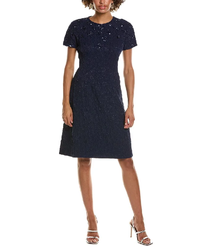 Wrap Dresses for Adjustable -Teri Jon by Rickie Freeman Metallic Jacquard Jewel A-Line Dress