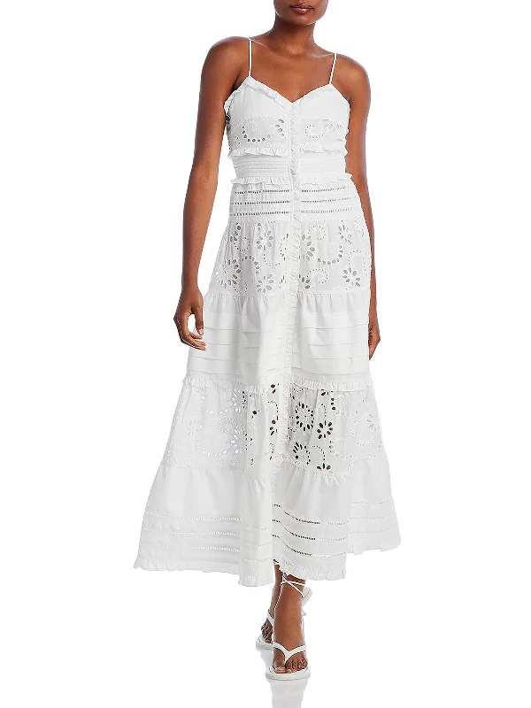 Resort Dresses for Vacation -Womens Eyelet Lace Spaghetti Straps Sundress