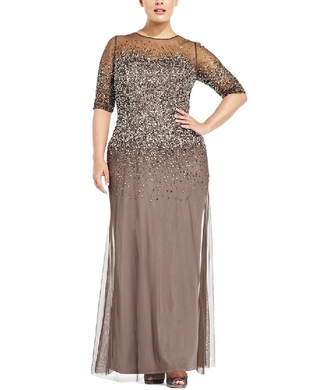 Contemporary Dresses for Fashion -Adrianna Papell Petite Beaded Illusion Long Dress