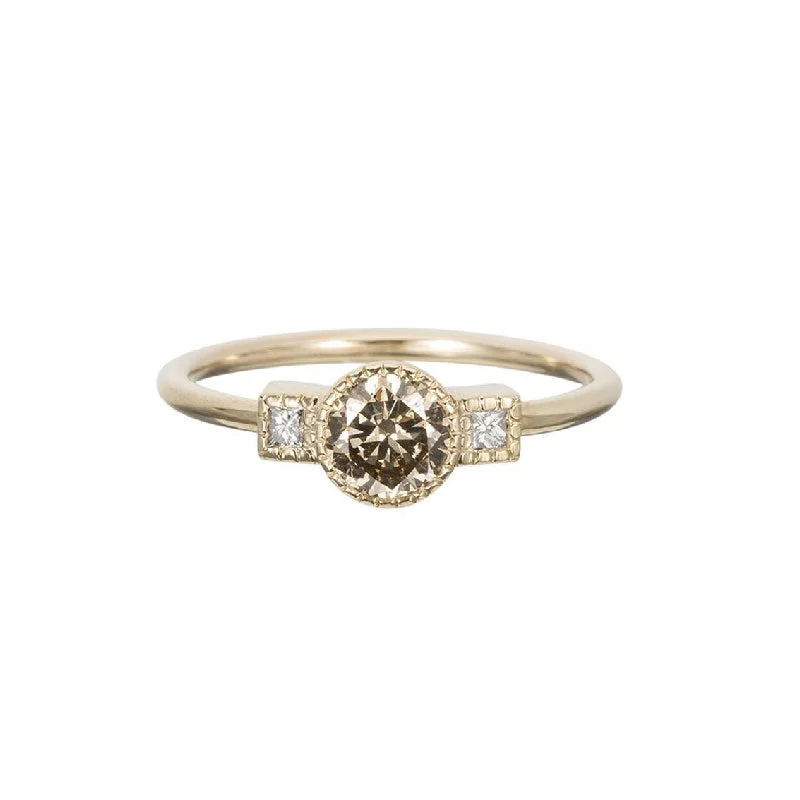 Rings with vine-wrapped bands for nature -Champagne Diamond Square Ring