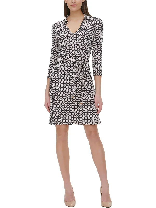 Evening Dresses for Formal Events -Womens Print Above Knee Shirtdress