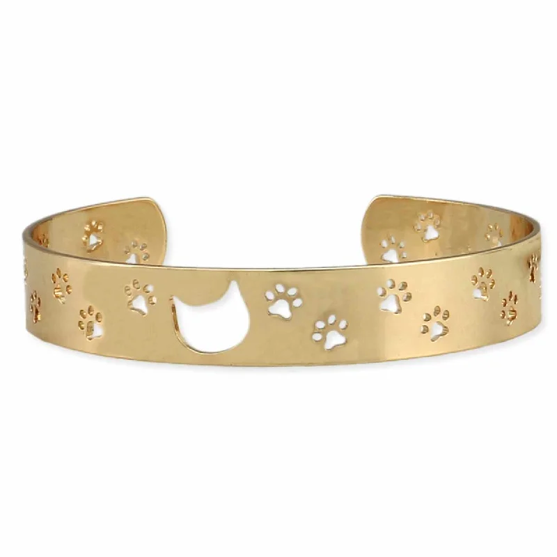 Bangles with engraved floral patterns for elegance -Classy Cat Lady Gold Cutout Cuff Bracelet