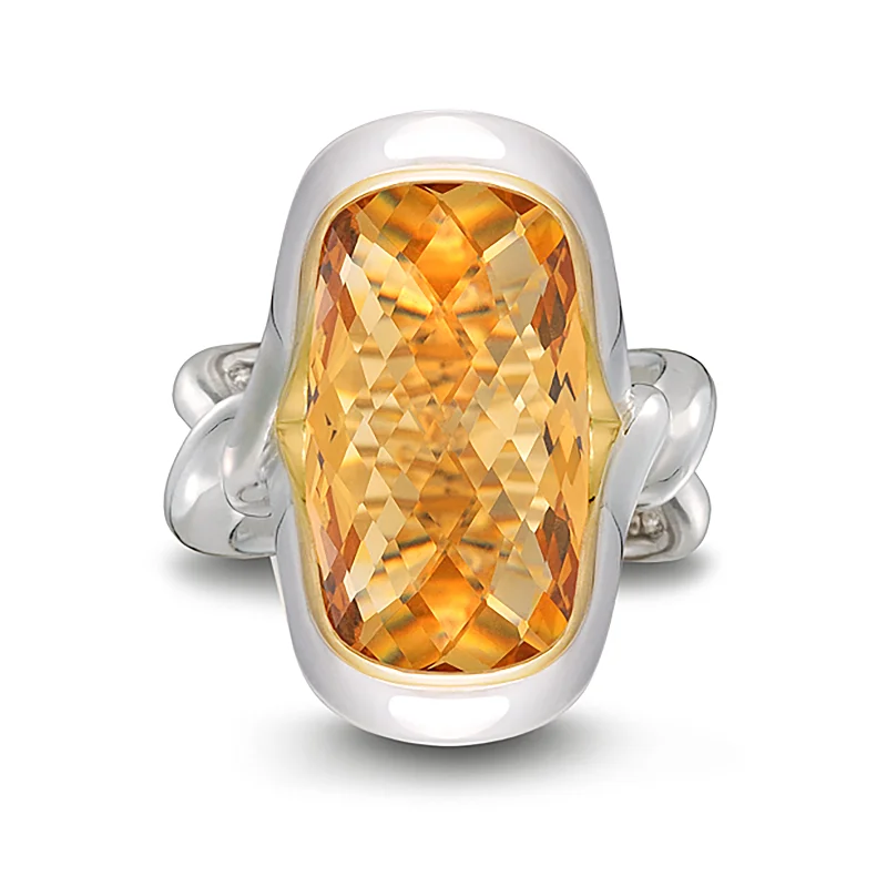 Gold rings with intricate celtic knot patterns -Twizzle Cushion Citrine and Sterling Silver Ring