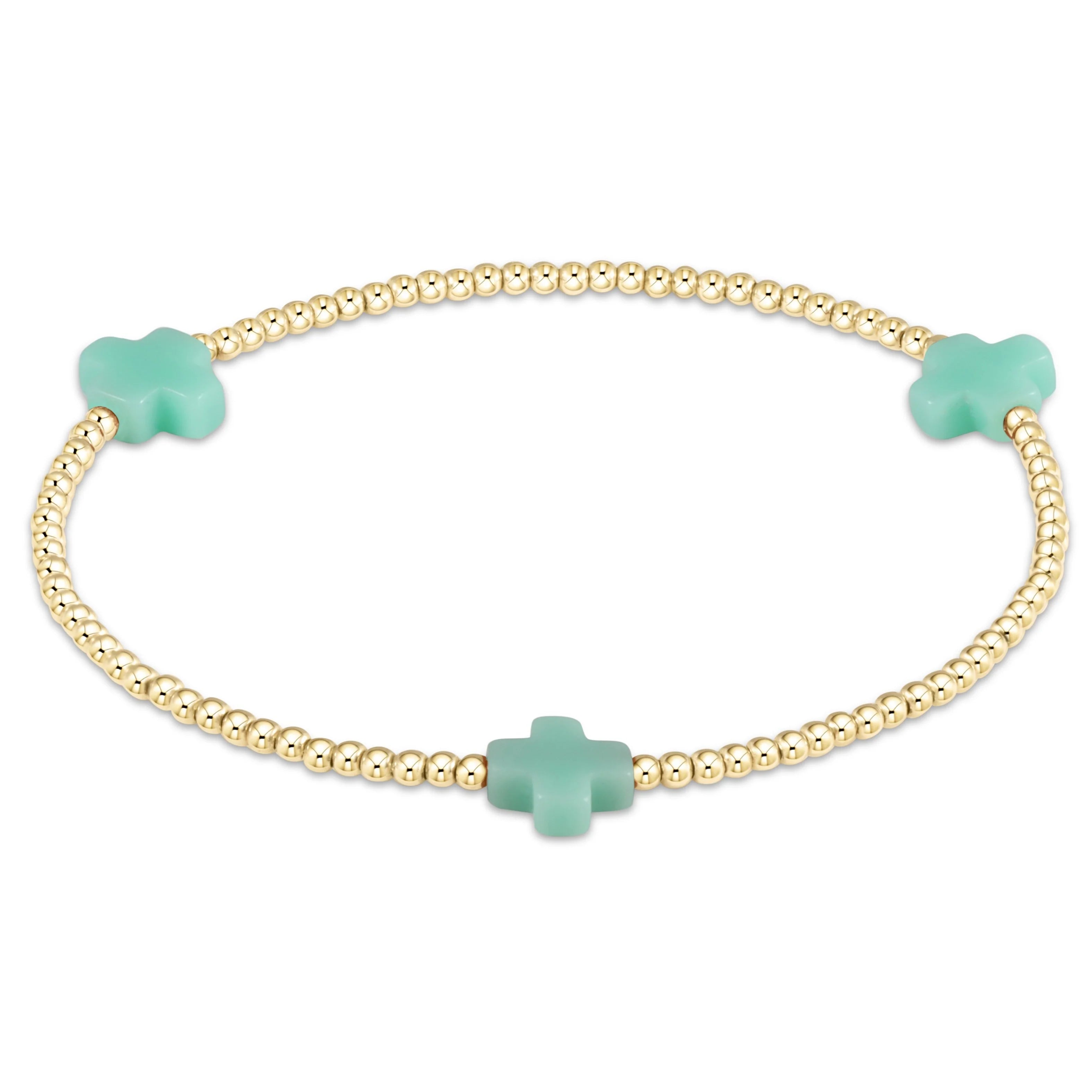 Bracelets with pearl beads for classic beauty -Signature Mint Cross Gold Pattern 3mm Beaded Bracelet-E.N