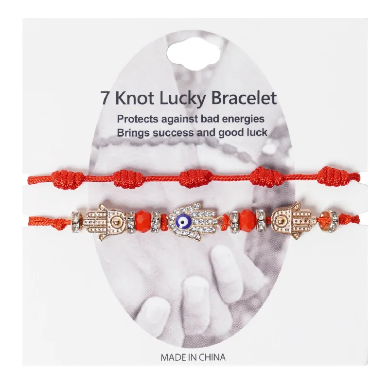 Bangles with claw-set stones for security -Evil Eye & 7 Knot String Bracelet