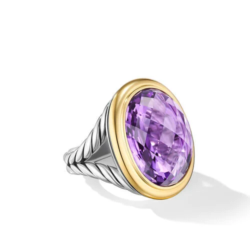 Rings with polished tourmaline for vibrant shine -Albion Oval Ring in Sterling Silver with 18K Yellow Gold and Amethyst, 21mm