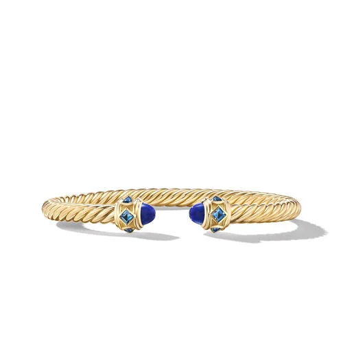 Bracelets with faceted aquamarine for sea glow -Renaissance Cablespira Bracelet in 18K Yellow Gold with Lapis and Hampton Blue Topaz, 5mm, Size Medium