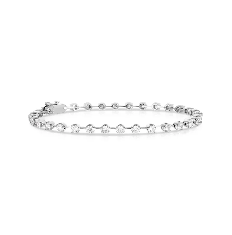 Bangles with engraved floral patterns for elegance -Sabel Collection White Gold Petite Bar Diamond Tennis Bracelet