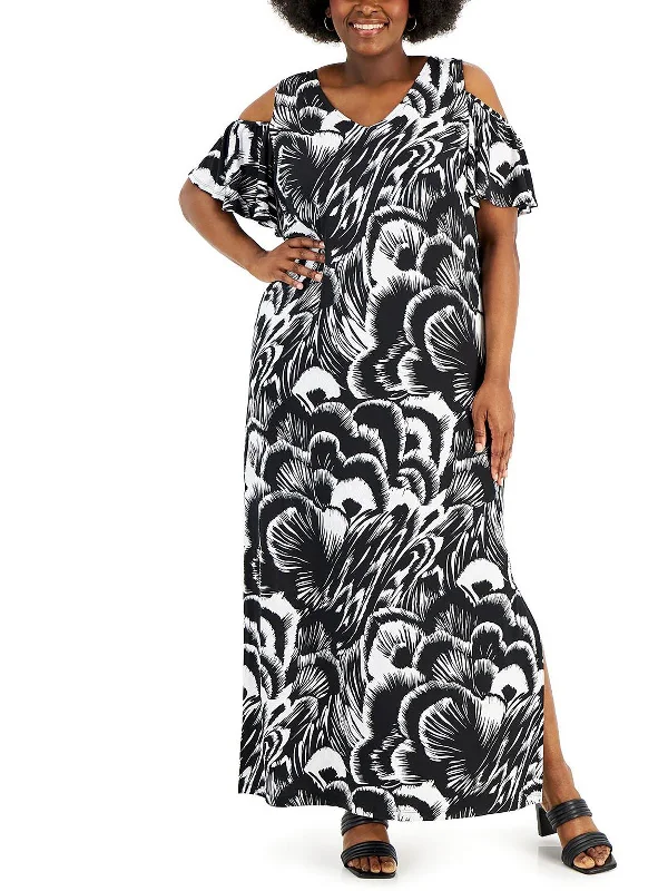 Zippered Dresses for Convenience -Plus Womens Side Slits Long Maxi Dress