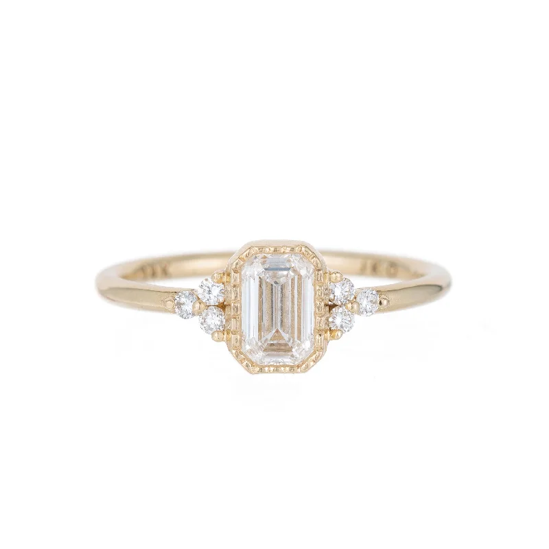 Stackable rings with mixed metal finishes -Emerald Cut Diamond Cluster Ring