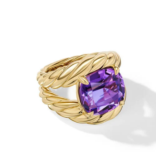 Rings with bezel-set peridot for safety -Marbella Ring in 18K Yellow Gold with Amethyst, 20mm