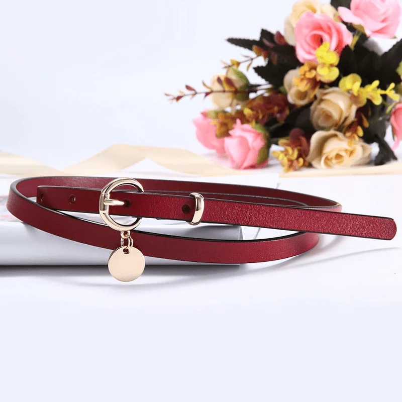 Spandex Dresses for Flexible -Thin Belt Retro Alloy Buckle Cowhide Decorative Dress Belt