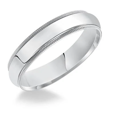 Platinum rings with sparkling sapphire center stones -Gents Low Dome Milgrain Plain Wedding Band