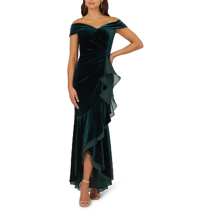 Geometric Dresses for Modern -Womens Velvet Off-The-Shoulder Evening Dress