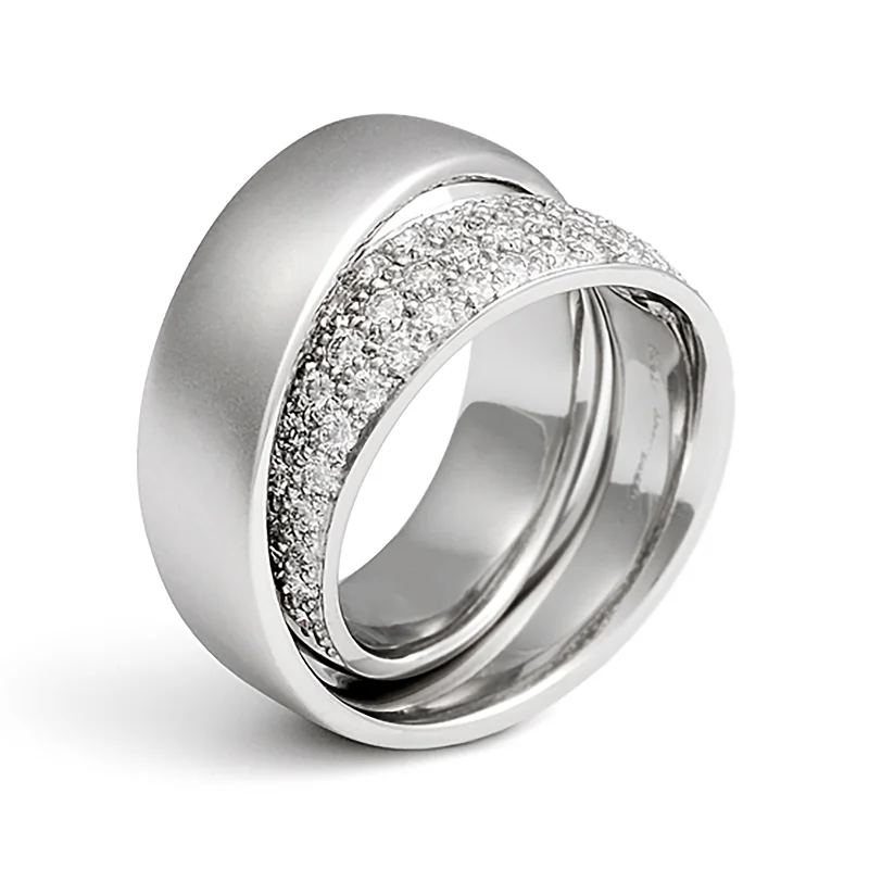 Rings with shield-shaped stones for boldness -Continuum Inside Diamond Pave Diamond Wedding Band