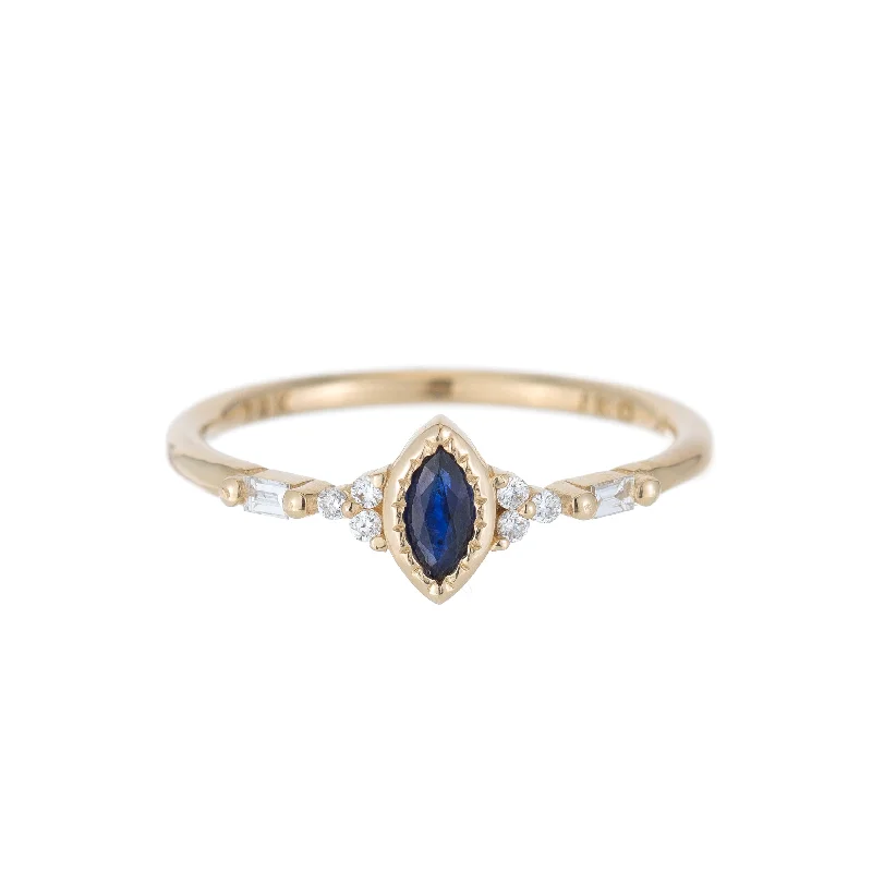 Vintage rings with engraved floral band designs -Blue Sapphire Marquise Poeme Ring