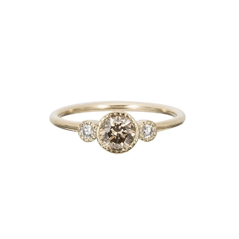 Rings with double bands for modern twist -Champagne Diamond Round Ring