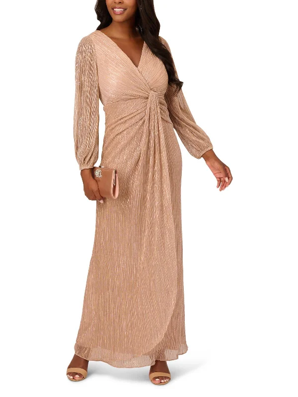 Tie-up Dresses for Decorative -Womens Metallic Draped Evening Dress