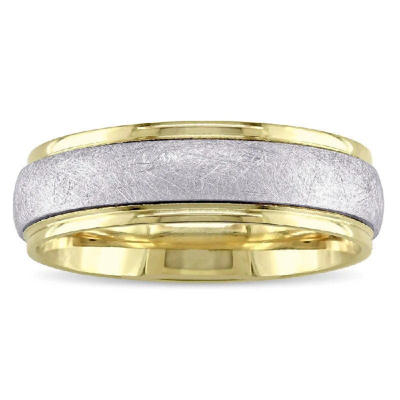 Rings with wide bands for statement wear -Ladies Brushed Finish Wedding Band in 2-Tone 14K White and Yellow Gold by The Miadora Signature Coll