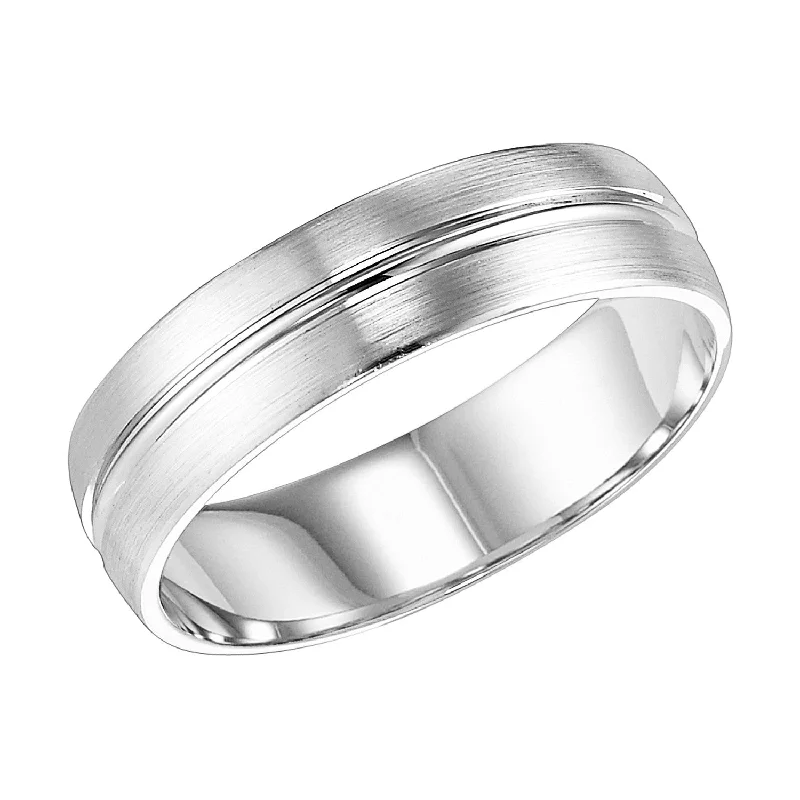 Stackable rings with mixed metal finishes -14K White Gold 6mm Comfort Fit Wht Engraved Wedding Band