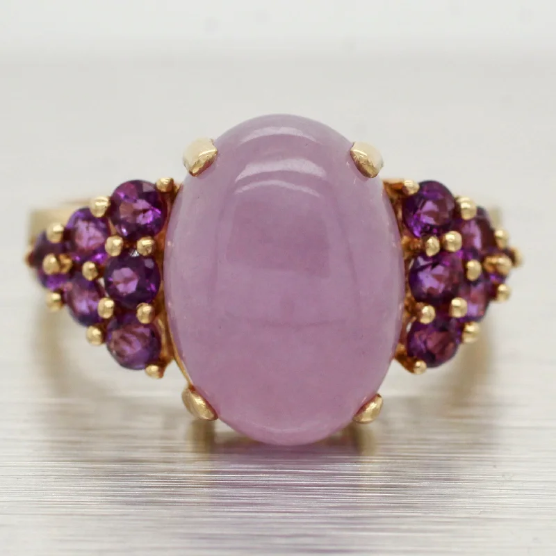 Rings with oxidized silver for antique appeal -Vintage Cabochon Amethyst Cocktail Ring - Amethyst Accents - 14k Yellow Gold