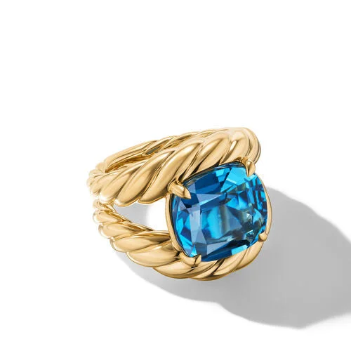 Stackable rings with mixed metal finishes -Marbella Ring in 18K Yellow Gold with Hampton Blue Topaz, 20mm