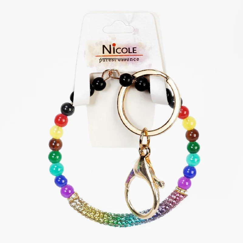 Bracelets with knot accents for symbolic charm -Rainbow Beaded Bracelet Key Chain