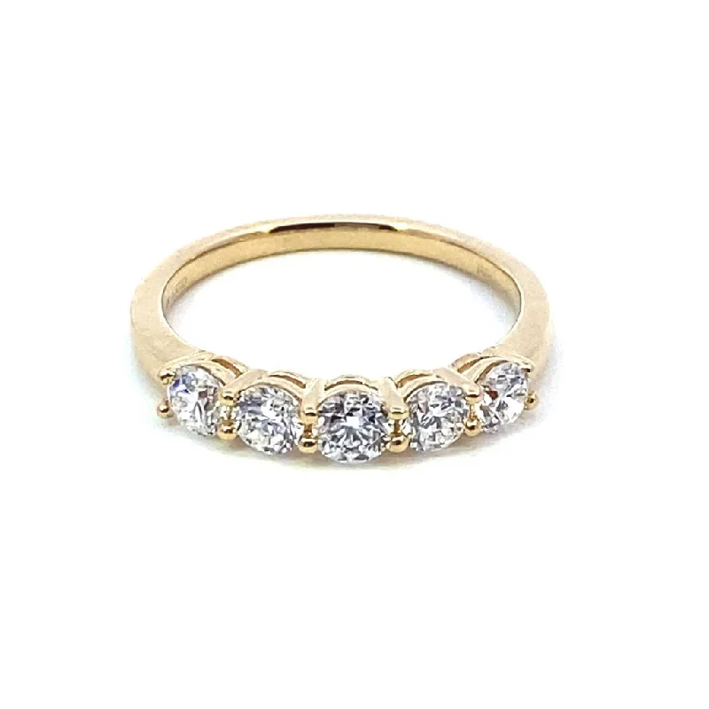 Rings with vintage-inspired rose-cut diamonds -14K Yellow Gold 1ctw Round Lab Diamond Five Stone Wedding Band