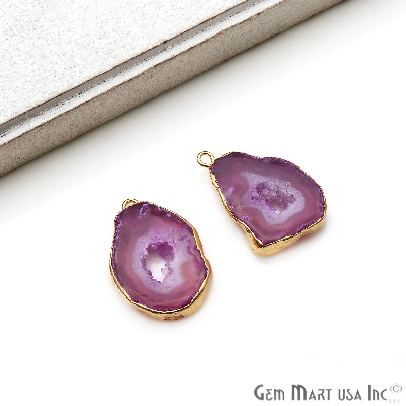 Rings with bold ruby stones for drama -Agate Slice 26x16mm Organic  Gold Electroplated Gemstone Earring Connector 1 Pair