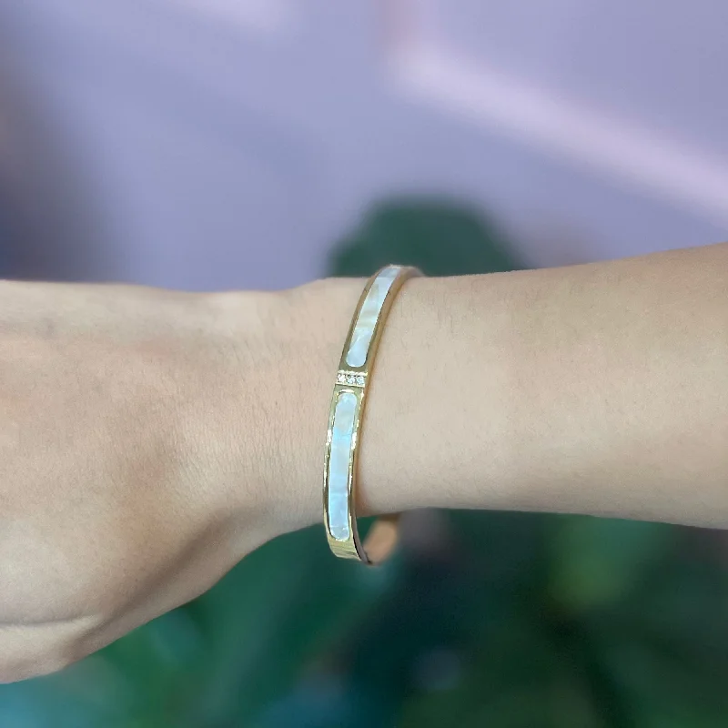 Bracelets with sapphire gems for blue sparkle -Lucky Life Rhinestone Detail White & Gold Cuff Bracelet