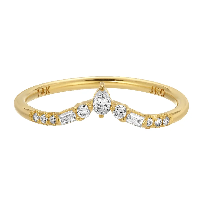 Rings with adjustable bands for perfect fit -Diamond Baguette Peak Equilibrium Ring