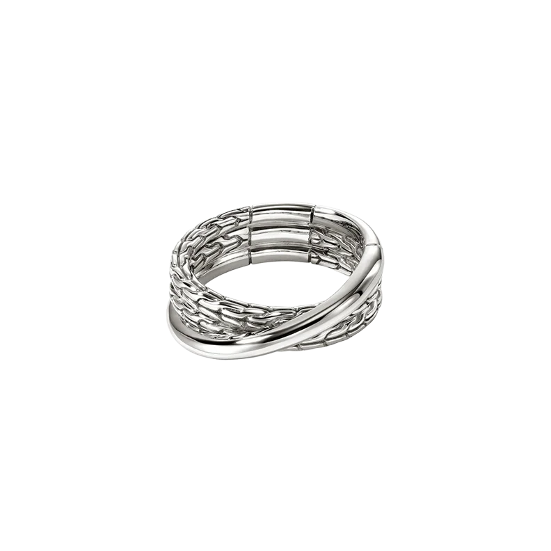 Titanium rings with rugged brushed metal look -John Hardy Essentials Sterling Silver Crossover Ring, 7.5mm