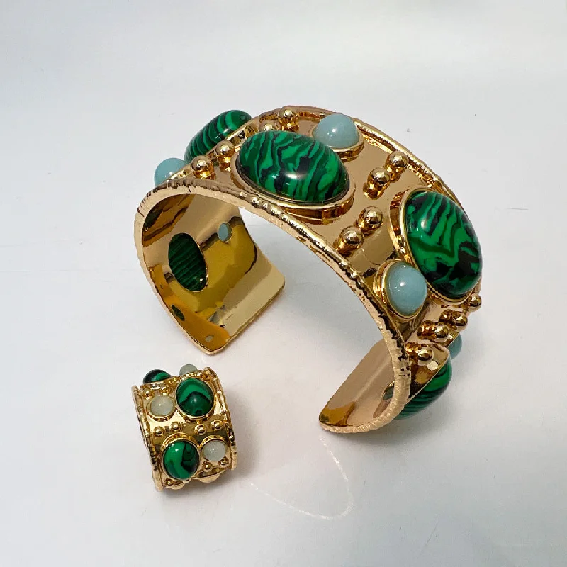 Bangles with sleek opal for iridescent charm -Wholesale Vintage Malachite Open Ring Bracelets