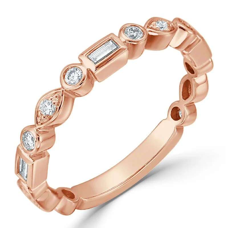 Rings with coral stones for vibrant pop -Joelle Collection Diamond Wedding Band 14k Rose Gold 1/3 ct TDW Gifts for Her