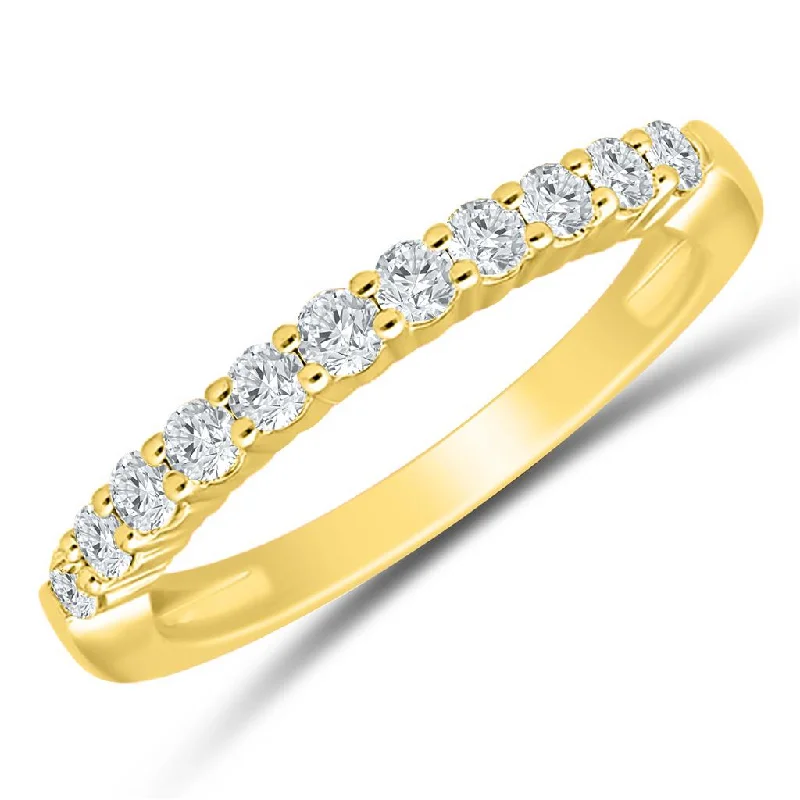 Rings with etched floral bands for detail -14K Yellow Gold 0.50ctw Round Diamond Eleven Stone Wedding Band