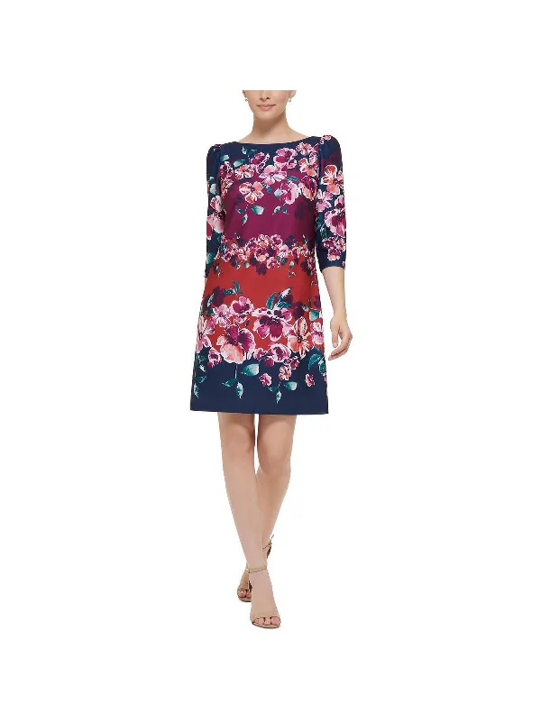 Long-sleeved Dresses for Coverage -Womens Floral Print Knee Shift Dress