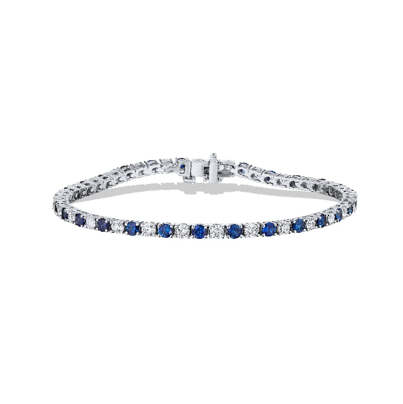 Bracelets with matte rose gold for subtlety -Sabel Collection White Gold Alternating Sapphire and Diamond Bracelet