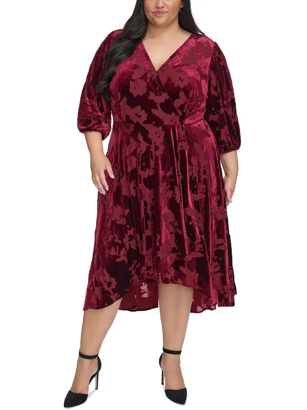 Satin Dresses for Shiny Look -Plus Womens Velvet Mid Calf Wrap Dress