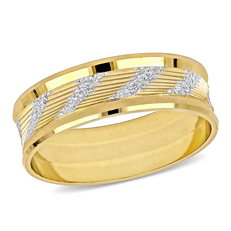 Rings with channel-set turquoise for color -Miadora 6mm Ribbed and Striped Curved Wedding Band in 14k Yellow Gold