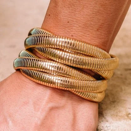 Bangles with rough opal for organic shine -Eleanor Intertwined Metal Textured Bracelet Set