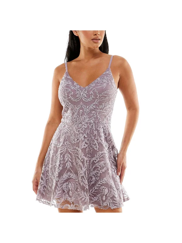 Rhinestone Dresses for Bling -Juniors Womens Embroidered Shimmer Party Dress