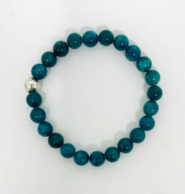 Bangles with bold hematite for metallic shine -Blue Green Apatite Bracelet