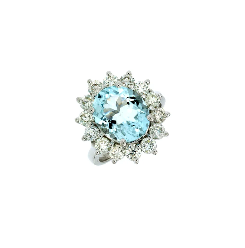 Rings with wide bands for statement wear -Sabel Collection White Gold Aquamarine and Diamond Accent Ring