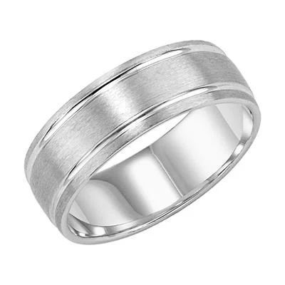 Minimalist rings with tiny diamond dot accents -Gents Low Dome Round Edge Carved Wedding Band